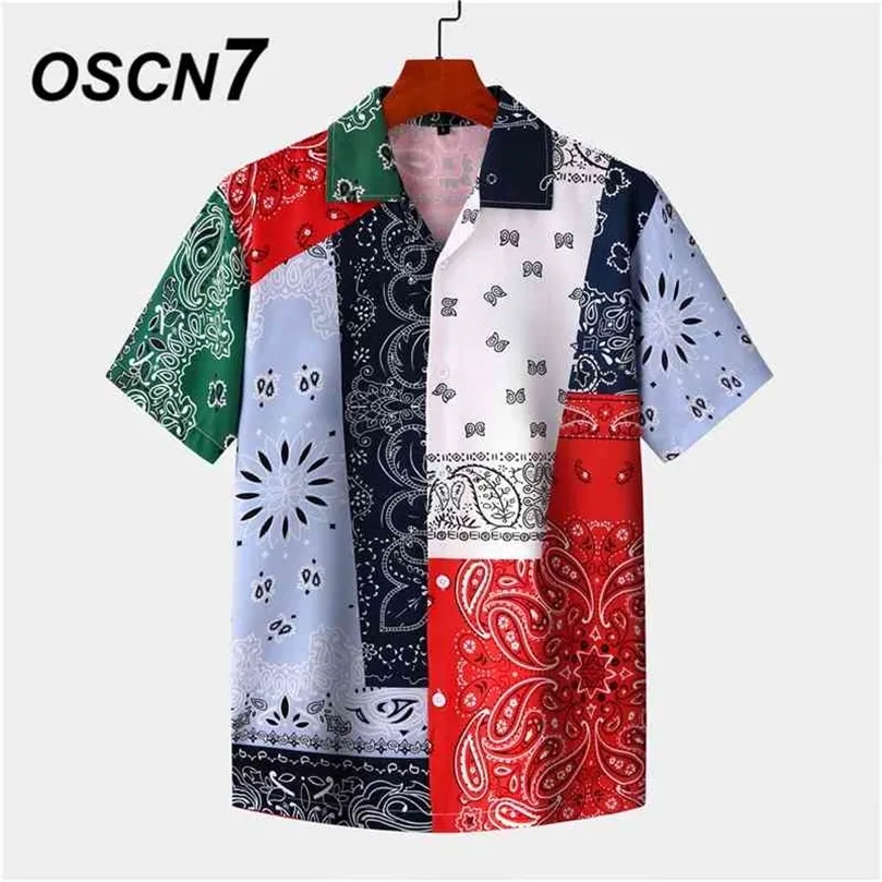 OSCN7 Casual tryckt kort ärmskjorta Men Street Hawaii Beach Oversize Women Fashion Harujuku Shirts For Men MX006 210331