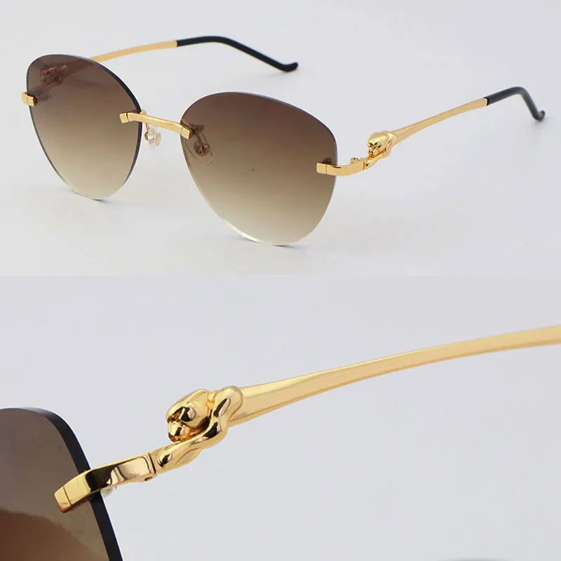 Neue Luxus-Sonnenbrille mit Schmetterlingslinse und randlosem Metall, Designer-Fahrer-Unisex-Brille für Mann und Frau, 18 Karat Gold 001 Silber, große runde Rahmen, Größe: 60–20–140 mm