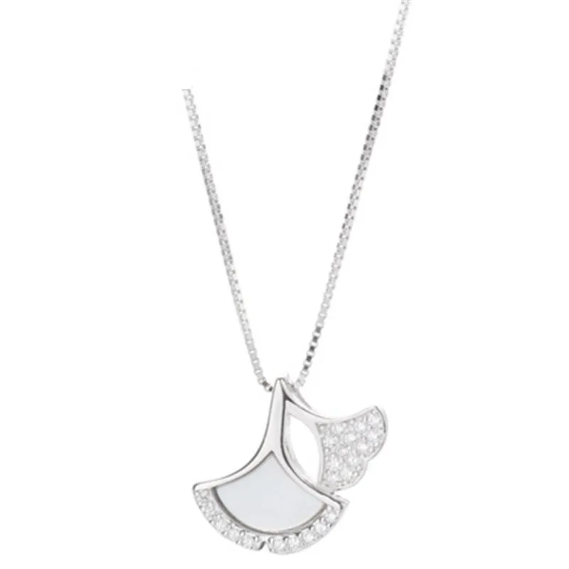 Kedjor 925 Sterling Silver Necklace Pendant for Women Diamond Shell Apricot Leaf Jewelry
