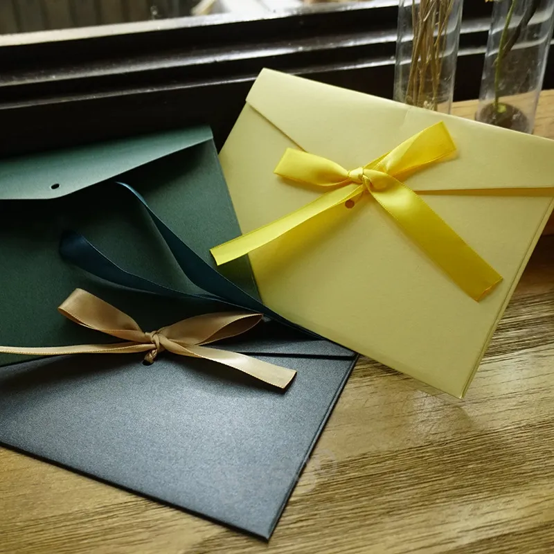 Colorful Large Envelopes With Riband Bowknot Festival Gift Postcards Paper Envelope Teacher's Day Letter Packing Envelope BH6709 TQQ