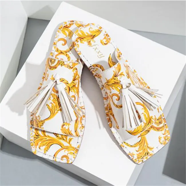 Bulk Womens White Leather Tassel Flat Sandals Summer Outdoor