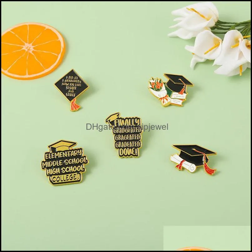 graduation doctoral cap flowers letters shape brooch pins europe unisex alloy paint commencement collar lapel pin backpack hat dress clothes buckle badges