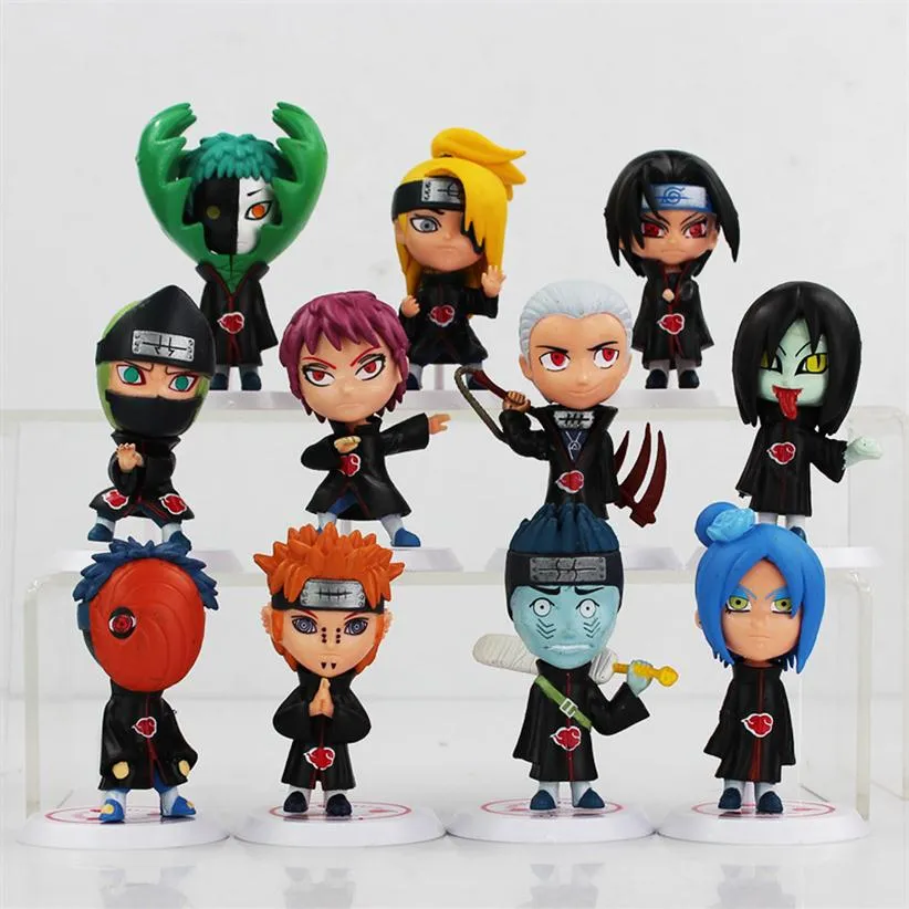 11 piezas/lote Naruto Akatsuki Uchiha itachi Madara Sasuke Hidan Orochimaru Tobi Pein Sasori Deidara Kakuzu Dolls Anime Toys MX2263M