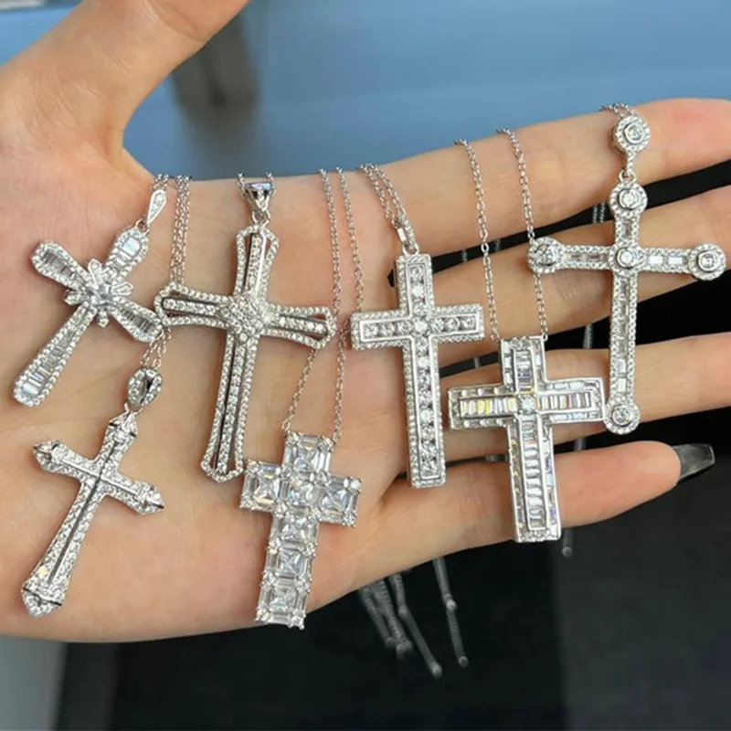 Luksusowy krzyż naszyjnik kobieta projektant 925 sterling silver biżuteria diamentowy naszyjnik Party O Link Chain 5A cyrkonia Choker naszyjniki łańcuchy z pudełkiem prezent