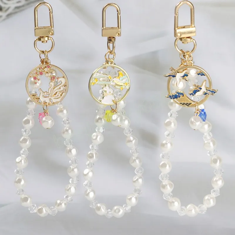 Słodki łańcuch perłowy Antique Rabbit Blakin Key Key Pierścień dla kobiet Akcesoria biżuterii Para prezent wisiorek