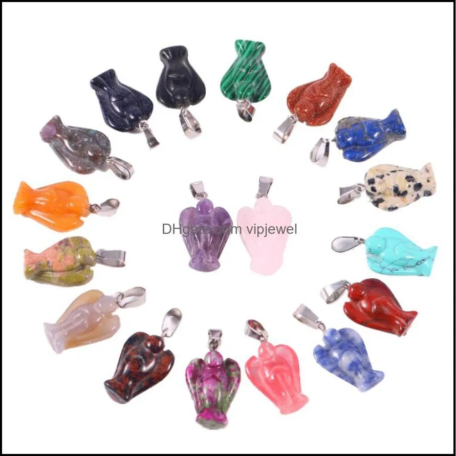 natural stone angel charms rose quartz tiger`s eye opal pendants crystal pendants clear chakras gem stone fit earrings necklace making