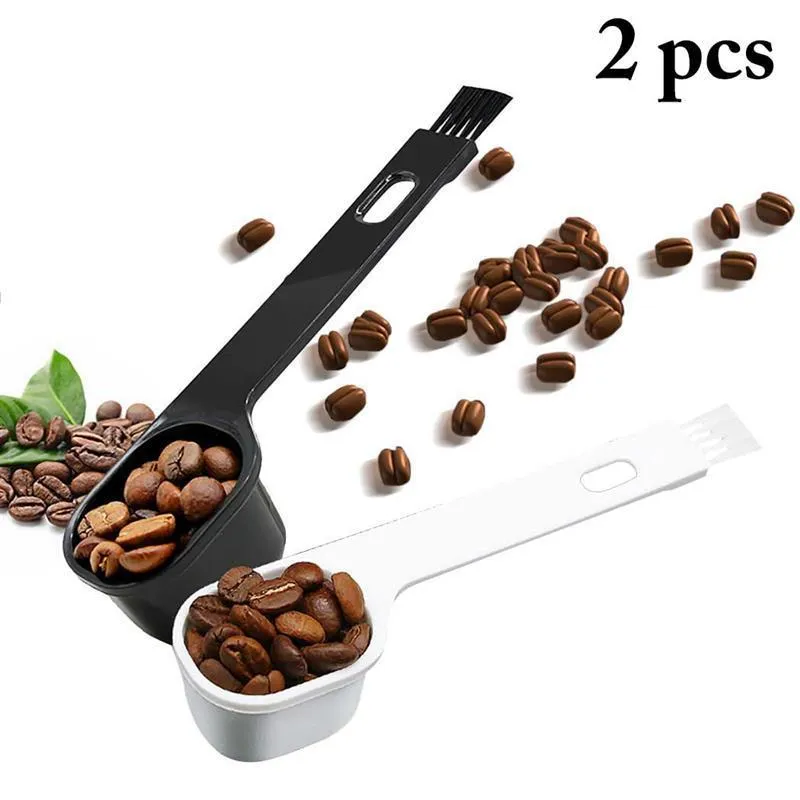 Kapmore2PCSプラスチックコーヒー測定スプーンポータブルコーヒースクープ小さなコーヒーブラシツールアクセサリー