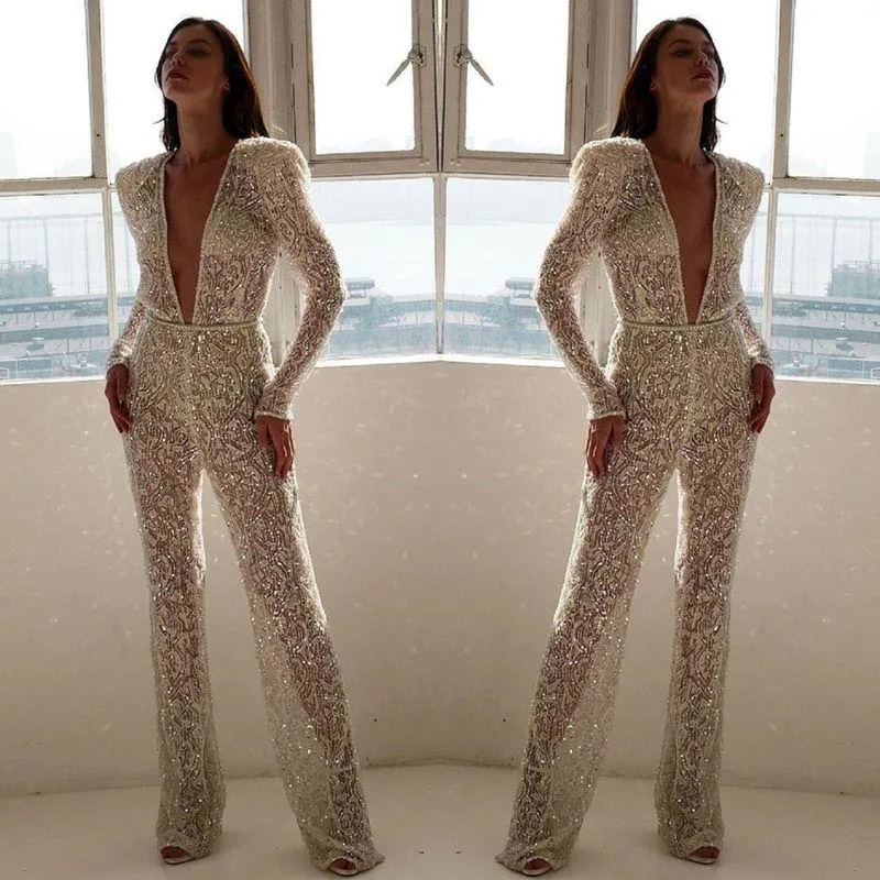 Women's Jumpsuits & Rompers Sparkly Jumpsuit Sexy Elegant Summer Sequin Woman Fashion 2022 Women Exquisite Embroidery Lace Perspective