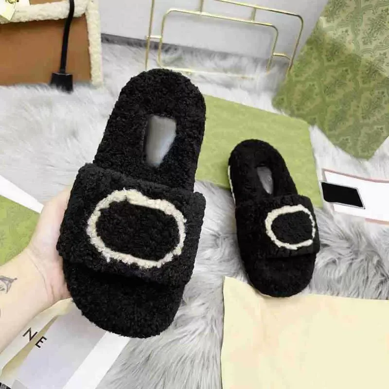 Slippers Classic Fashion Women`s Flats Designer Shoes Premium Wool Sandals Green White Casual Size 35-40