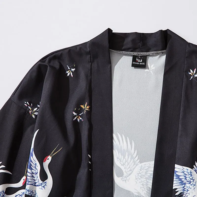 Oyedens Mens Premium Long Sleeve Shirts，Summer Japanese Five Point Sleeves Kimono Mens and Womens Cloak Jacke Top Blouse 