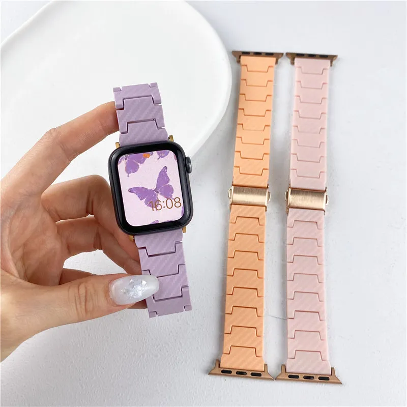 Bracelet de remplacement en Fiber de carbone, pour Apple Watch série 7 6 5 4 3 SE PC Link, 41mm 44mm 45mm