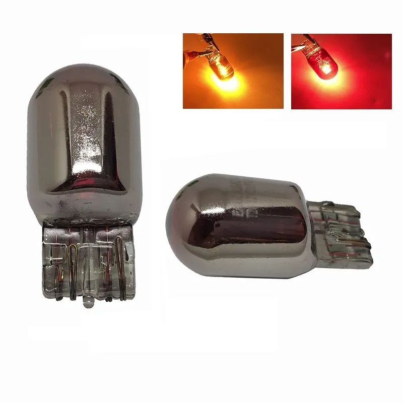 새로운 2PCS T20 7440 7443 W21W W21 / 5W Amber Red Silver / Chrome Auto Auto Auto Auto Halogen Tail Brake Lights Car Driving Lamp Turn 신호 전구