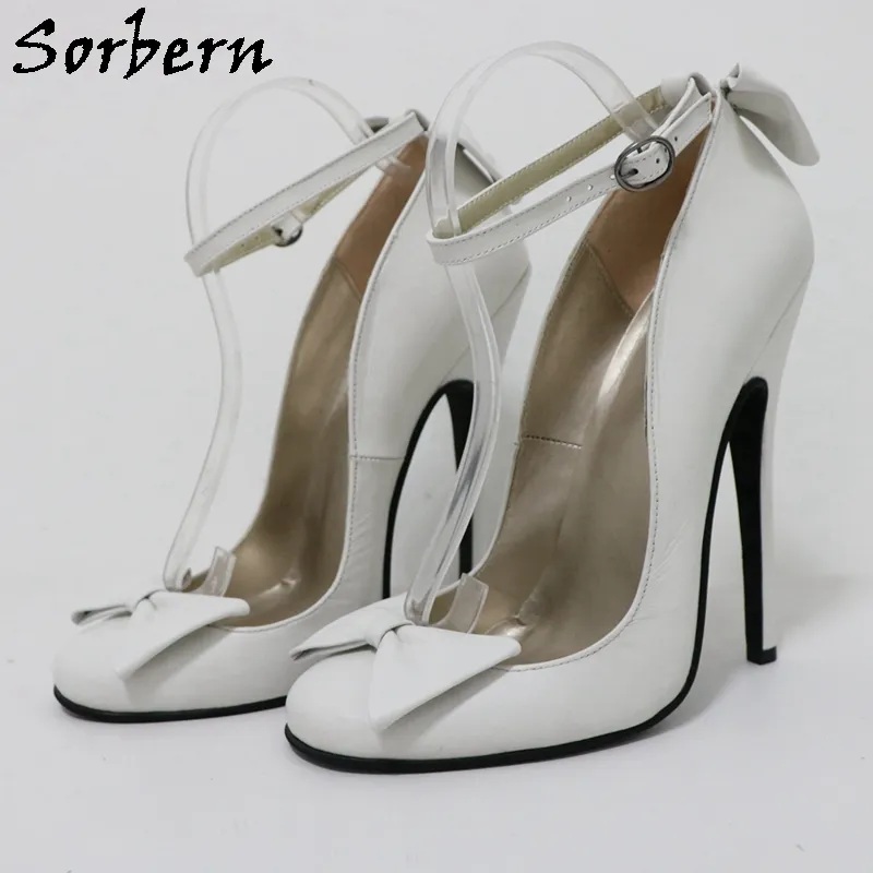 Sorbern Vintage 16 CM Kobiety Dress Buty Round Toe Burlesque Showgirl BowkNot Płytkie Sissy Boy Crossdresser Stilettos