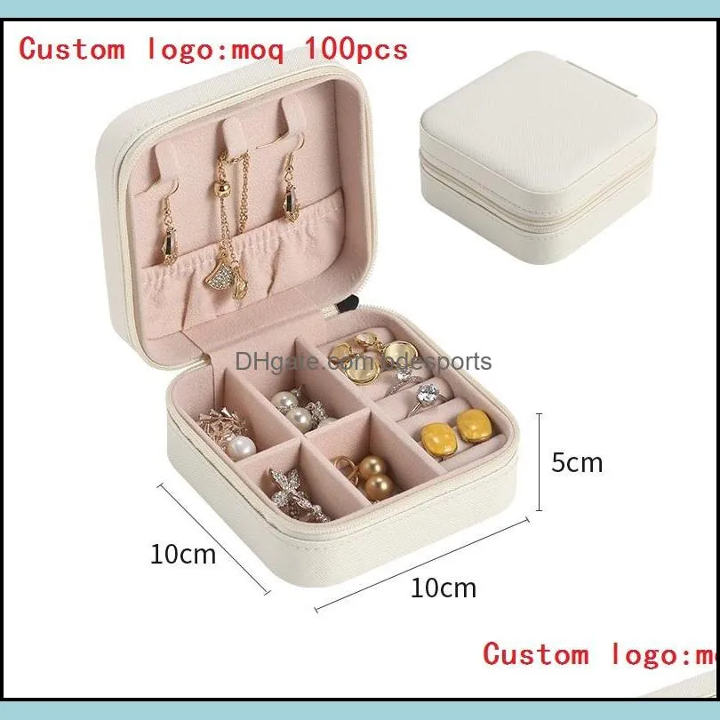 Portable Jewelry Box Ring Earring Storage Organizer Bins Easy To Carry PU Jewelry Boxes Logo Custom RRA12505