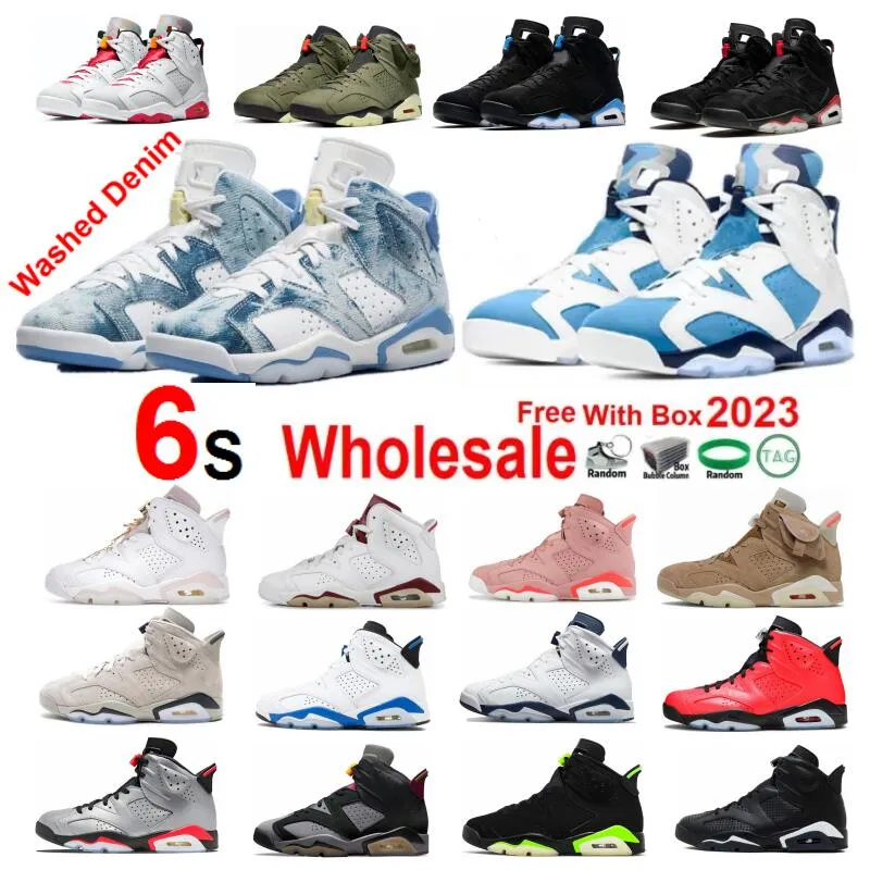 6 Washed Denim 6s Infrared Basketball Shoes UNC Black Cat Red Oreo Infrared Bred British Khaki Defining Moment Electric Hare 6 Georgetown Men Women Sneakers With Box