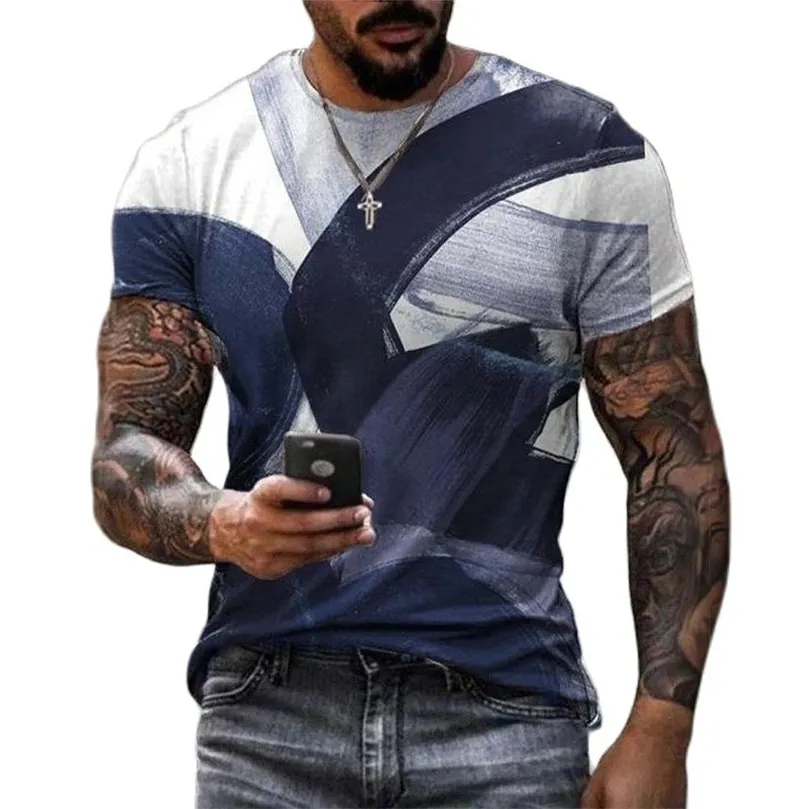 Sıradan Moda 3D Baskılı Yaz Kısa Çevreli Düzensiz Graffiti Erkek Tshirtler Yuvarlak Boyun Gevşek Üstler Tees Men Giyim 6xl 220607