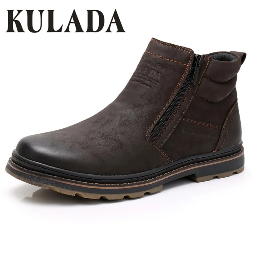 KULADA, botas de invierno para hombre, botines de nieve, botas de trabajo al aire libre hechas a mano de alta calidad, zapatos de invierno cálidos para hombre de estilo Vintage 201204