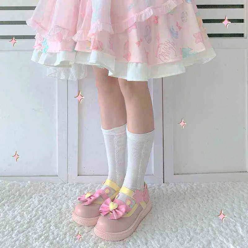 Kledingschoenen kawaii lolita dames Japanse stijl schattige boog knoop dames 2022 Mary Janes roze zomermode zapatillas mujer 220516