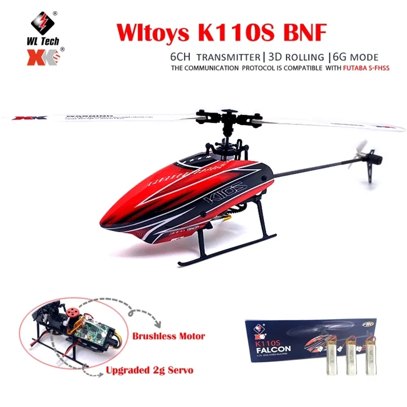 Wltoys XK K110S RC Helicopter BNF 2,4 g 6Ch 3D 6G System bürstenloser Motor RC Quadcopter Fernbedienungs -Control -Drohnenspielzeug für Kindergeschenke 220425