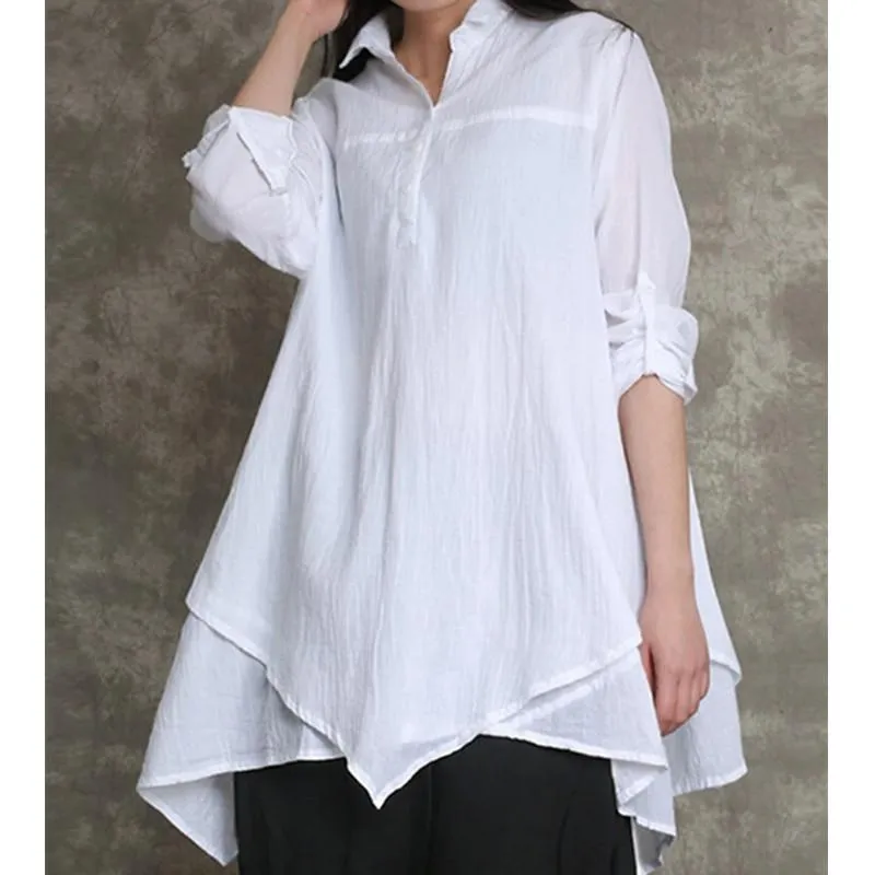 Blusas femininas camisas de linho de algodão 2022 outono inverno v pulôver de pescoço de cor sólida manga longa de manga longa