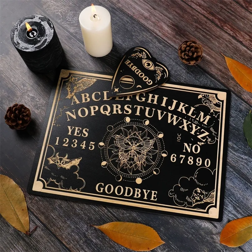 12 인치 나무 운세 새겨진 마술 Ouija 형이상학적 메시지 마녀 진자 보드 키트 220816