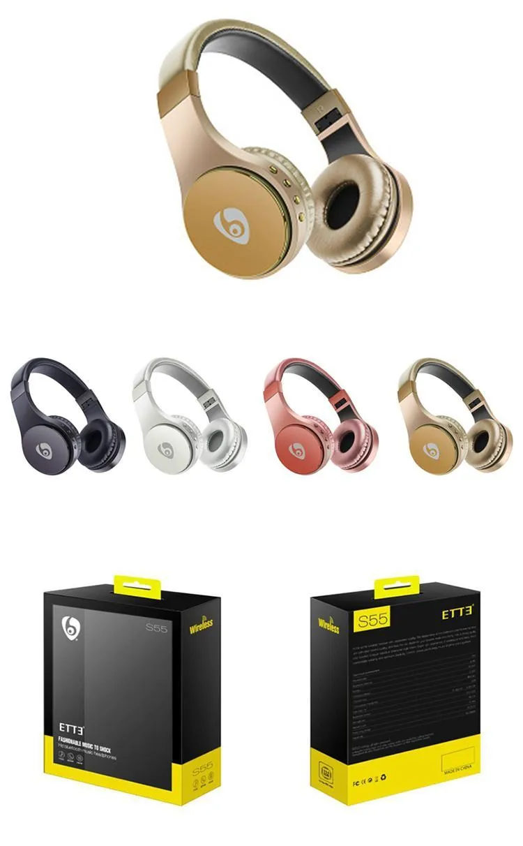 Nouveau designer de luxe S55 portant des écouteurs avec carte FM écouteurs casque pliable monté sur la tête pour téléphone portable intelligent écouteur sans fil Bluetooth casque