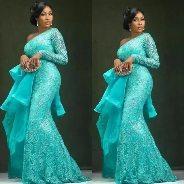 يو بي إس aso ebi زائد حجم فساتين السهرة peplum واحد الكتف حورية البحر الدانتيل فساتين السهرة الأفريقية دبي حزب رسمي أثواب vestidos دي فييستا