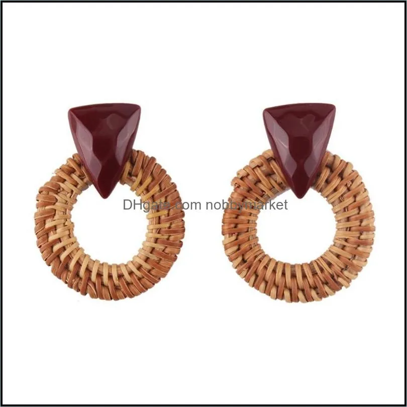 Lady Fashion Handmade Drop Earrings For Women Wooden Round Pendant Dangle Jewelry Christmas Gifts Wholesale & Chandelier