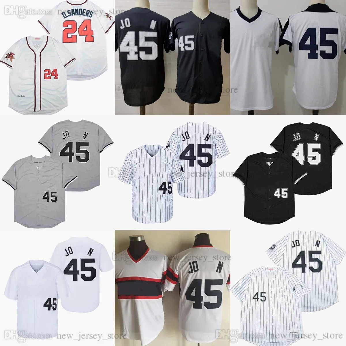 Film Vintage Baseball Jerseys porte cousu 45Jorden 21DeionSanders claque tous les noms cousus numéro loin respirant Sport vente maillot de haute qualité