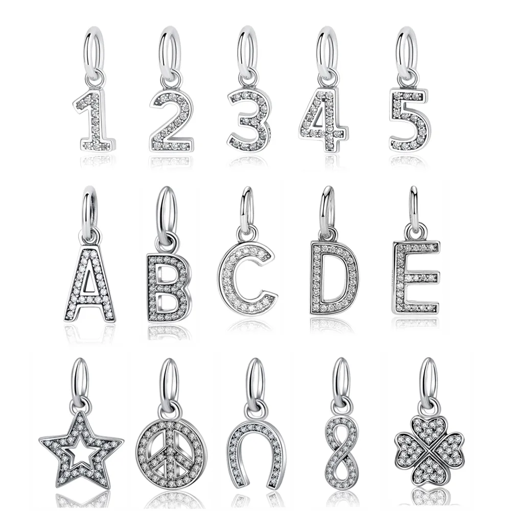 925 Silver Fit Pandora Stitch Conta A-Z Letters Alfabeto Números de pulseiras pendentes Charme contas Dangle DIY Acessórios de jóias