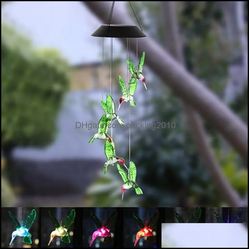 color changing led solar wind chimes moon and stars humming bird wind chimes butterfly pendant bell yard garden home decorative