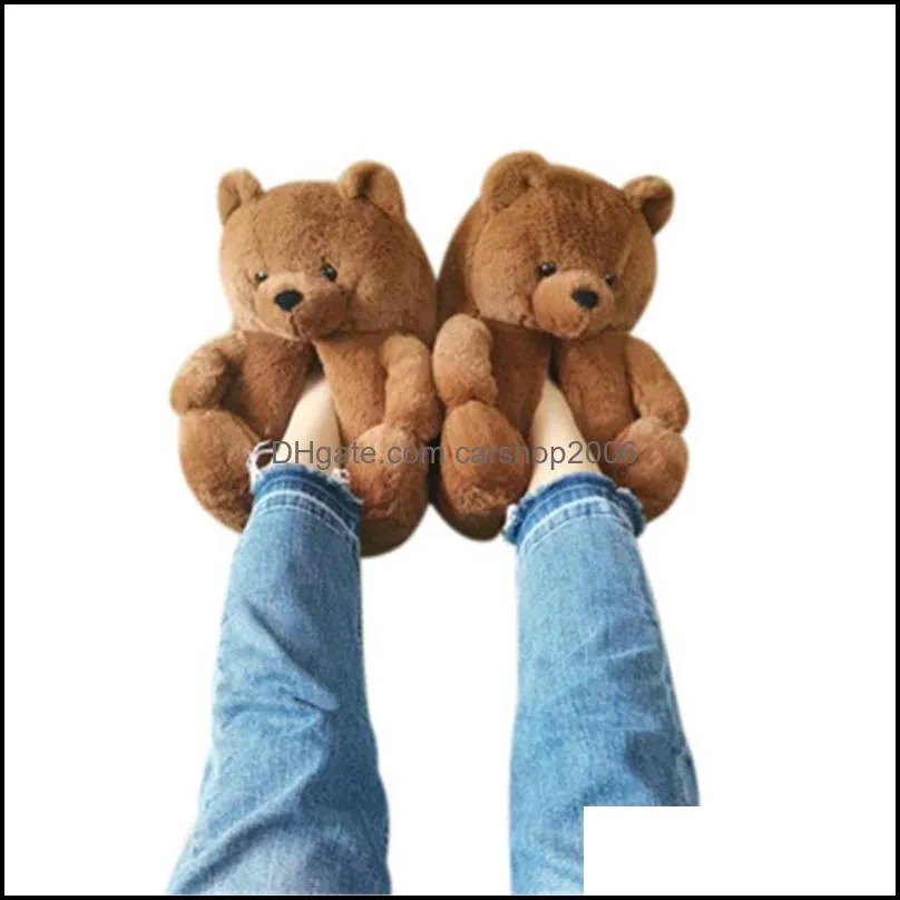 ups 18 styles plush teddy bear house slippers brown home indoor soft anti-slip faux fur cute fluffy pink slippers winter warm shoe party