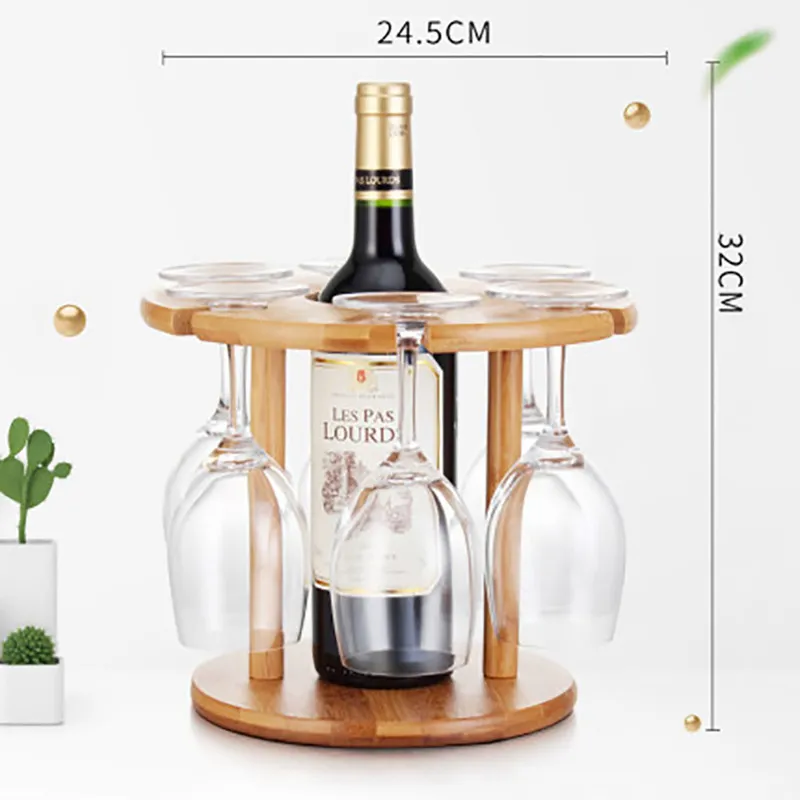 DEOUNY Wine Glass Drying Rack Bamboo Storage Shelf Bottle Display
