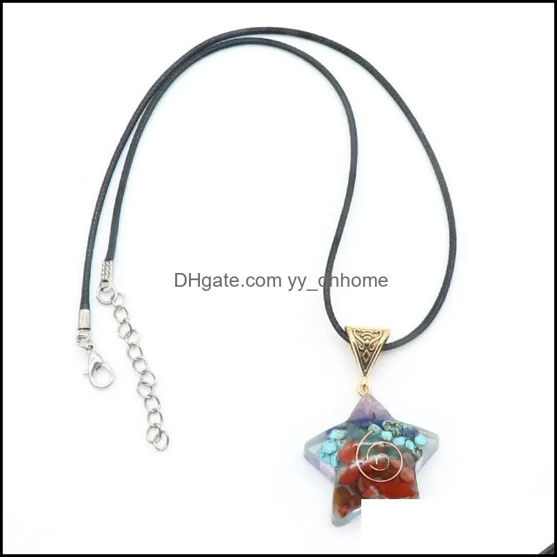 coated resin colorful stone beads star pendant necklace healing jewelry for men men rope chai yydhhome