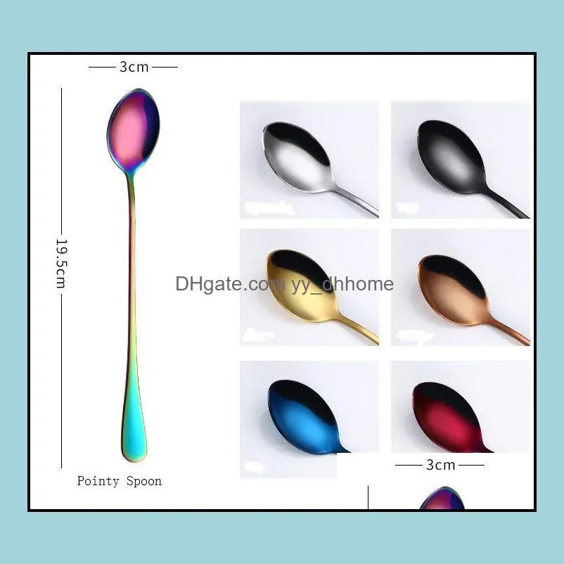 stainless steel coffee spoon long handle ice cream spoon kitchen colourful spoons teaspoons 7 color sn2597