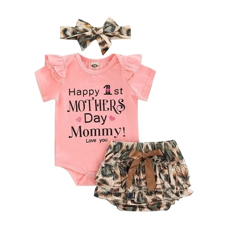 0225 Lioraitiin 024m Baby Girls Day Tops and Shorts Letter Letter Leather Short Romper Leopard Pants 220602