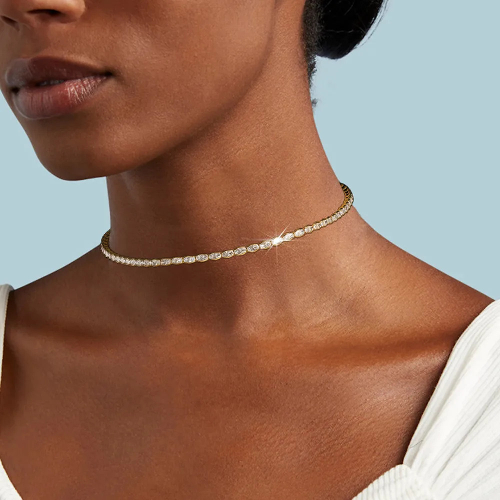 Ovale Crystal Tennis Choker Ketting voor Vrouwen Kpop Zirconia Gouden Korte Ketting Op De Hals Sierlijke Sieraden Trend