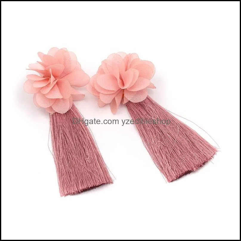 Trendy Summer Korean Elegant Drop Dangle Earring Flower Long Tassel Earrings For Women Jewelry Pendientes
