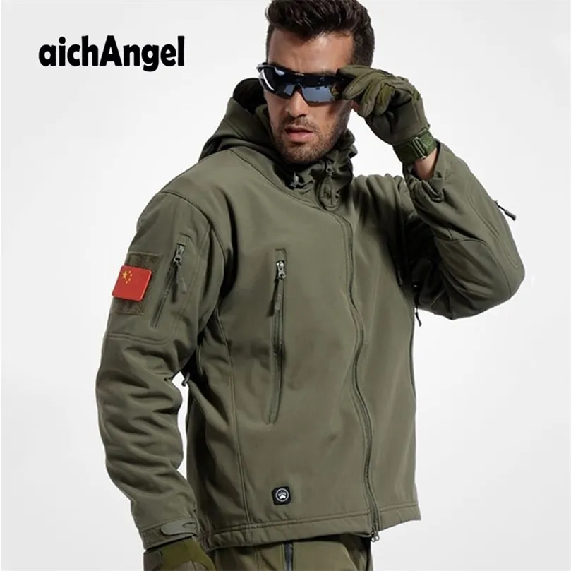 Aichangei Army Camouflage Man Coat Military Jacket Waterproof Windbreaker Tactical Softshell Hoodie Jacket Winter Outwear 201127