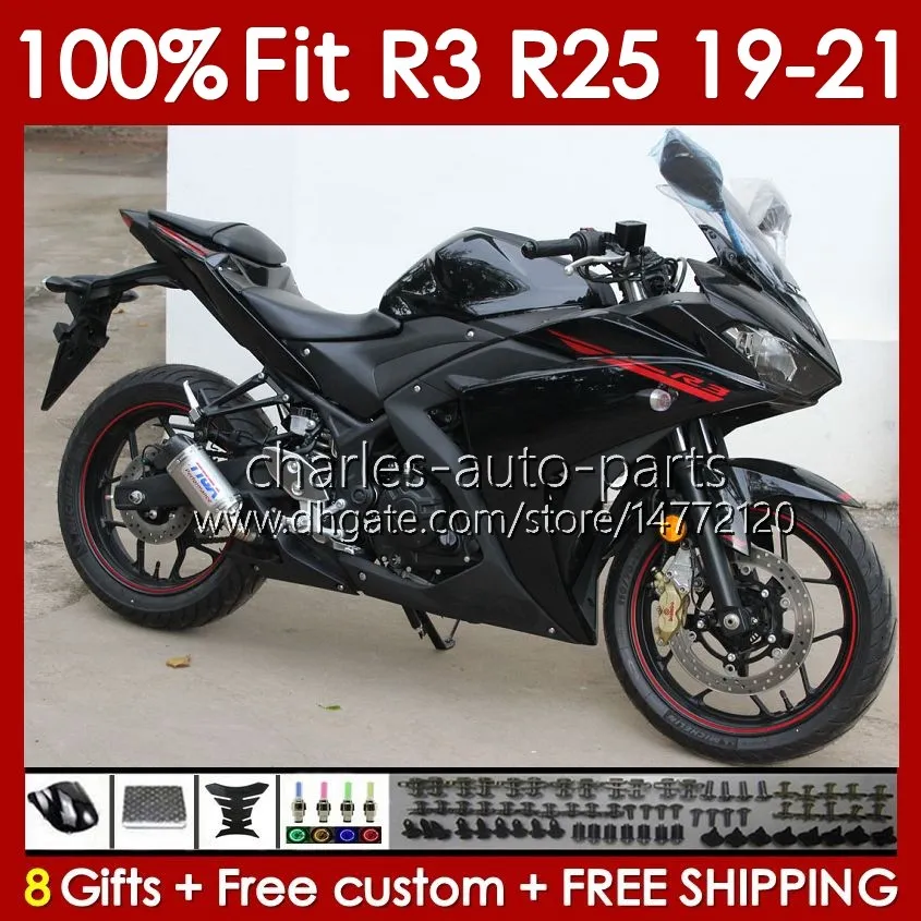 Corpo stampo ad iniezione per YAMAHA YZFR3 YZF-R25 YZFR25 2019-2021 Carrozzeria 141No.0 100% Fit YZF R 3 25 R3 R25 19 20 21 Telaio YZF-R3 2019 2020 2021 Kit carenatura OEM Nero lucido