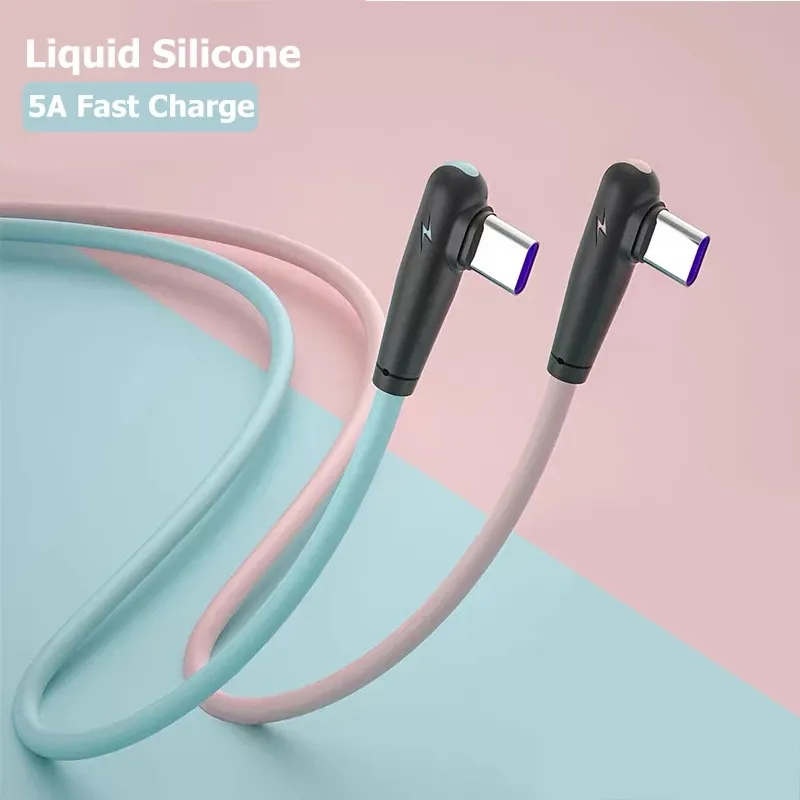 Cavi per telefoni cellulari a ricarica super rapida in silicone liquido 5A Cavo USB di tipo C a 90 gradi per Samsung Huawei Xiaomi OnePlus Cavo dati per cavo di ricarica