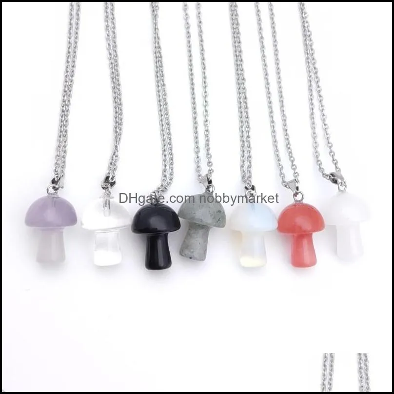 Natural Stone Pendant Mushroom Crystal Necklace Amethyst Quartz Chakra Pendulo Healing Jewelry