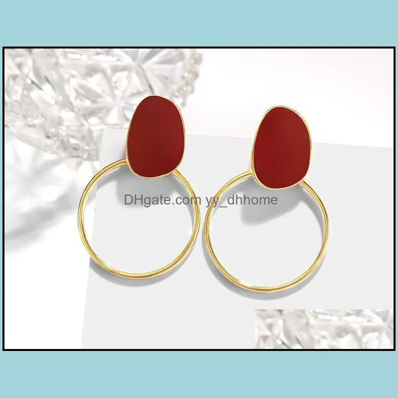 Simple Trendy Enamel Golden Dangle Round Earrings For Women Fashion Boho Jewelry Brincos