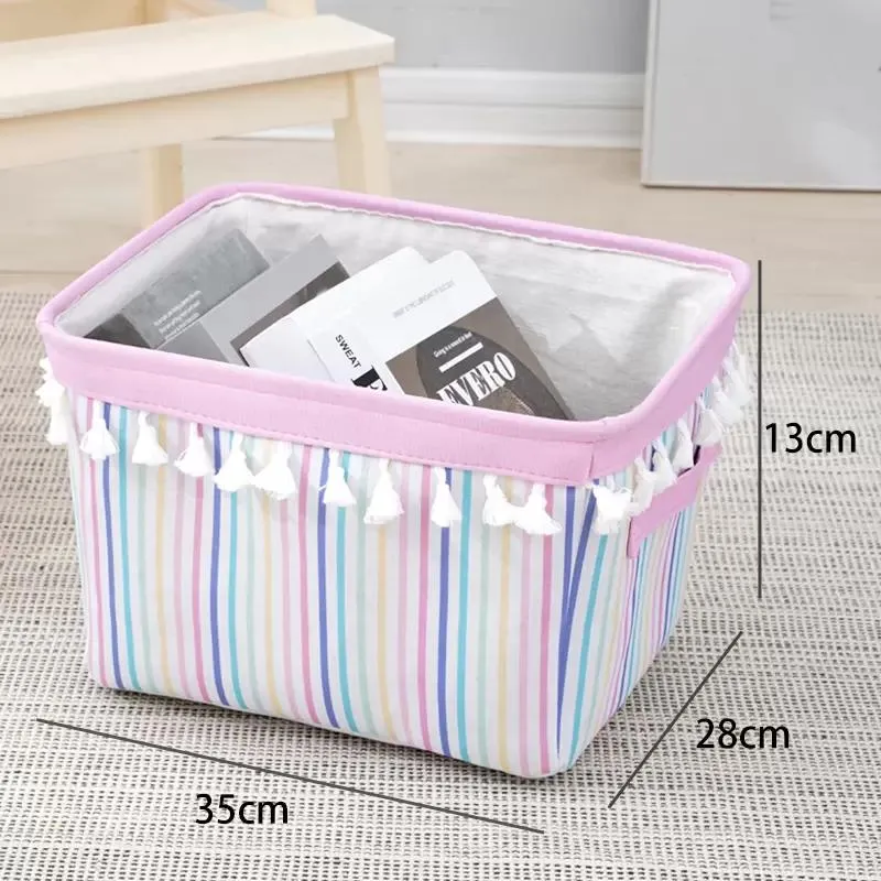 Storage baskets foldable debris wardrobe toy fabric household striped desktop dressing storage box customizable