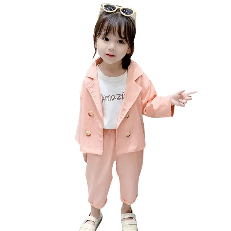 Baby Girl Suit Set Solid Jacket Pants Suit For Girls Spring Autumn Girls Clothing Style Tracksuit Kids 210412