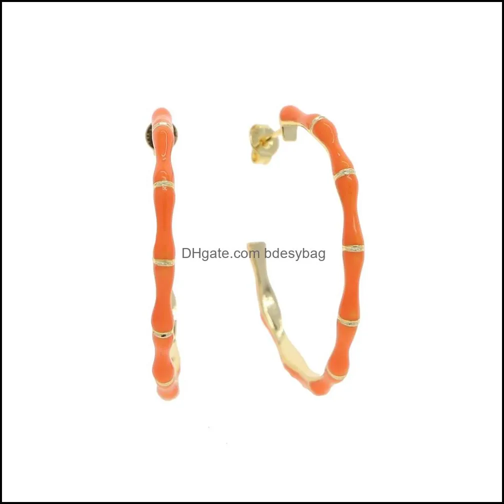 2021 summer colorful girl women jewelry 40mm big circle neon enamel multi colors bamboo shape hoop earring