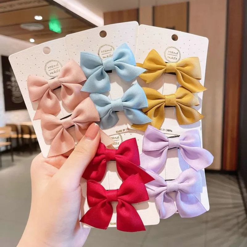 2pcs/Set Bow Ribbon Colored Hair Accessories Girls Hair Clips Tiaras Kids Wholesale Girls Cute Baby Tiaras Lolita Princess Set