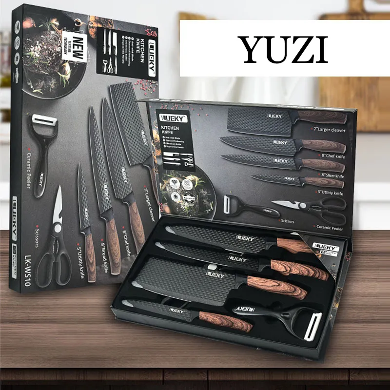 Stainless Steel Kitchen Knives Set Chef Knife Scissor Ceramic Peel Meat Cleaver Slicing Tools Utility Cooking Tool