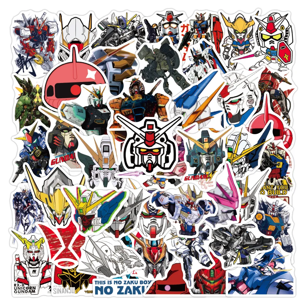 50pcs lot gundam cartone animato cargo sticker estetica per bambini giocattoli per laptop per laptop decalcomanie per auto bagagini fai da te bottiglia d'acqua impermeabile impermeabile