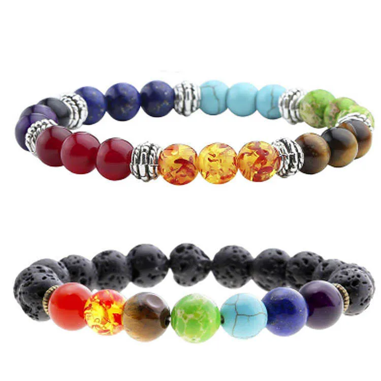 Gran venta de pulsera de ágata con cuentas de piedra volcánica tejida a mano, joyería de mano